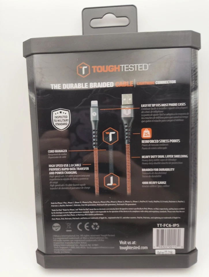 ToughTested 6ft 4mm Durable Braided IPHONE Cable - Brand New - Image 2 of 4