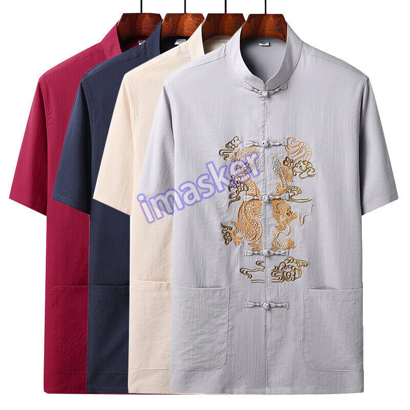 Traditional Chinese Tang Suit Jacket with Dragon Embroidery for Men