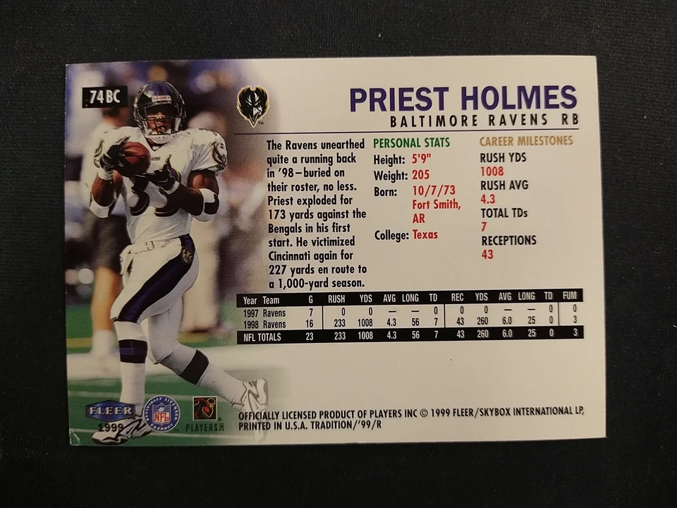 1999 Fleer Tradition Priest Holmes Blitz Collection BALTIMORE RAVENS EH - Image 2 of 2
