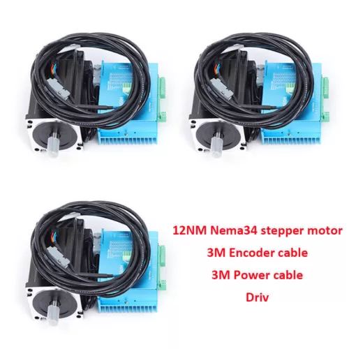 12Nm 3 Axis Nema 34 Closed Loop Stepper Motor Servo Driver CNC Kit 3m Motor USA