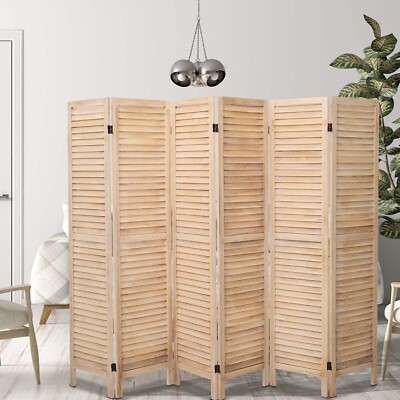 6/8 Panel Wood Room Divider 5.6FT Tall Folding Privacy Screen Louvered Partition