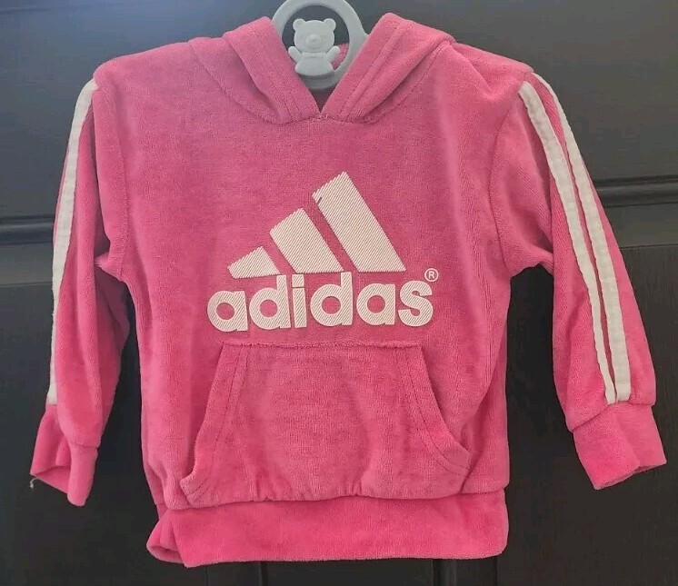 Adidas Baby Girl's Pink Velour Track Hoodie Approx 18 Months No Size Tag  PTP 11
