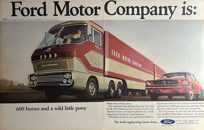 #ad #ad 1965 Ford Gas Turbine Truck Mustang Automobiles 600 Horses Pony VTG Print Ad $14.59