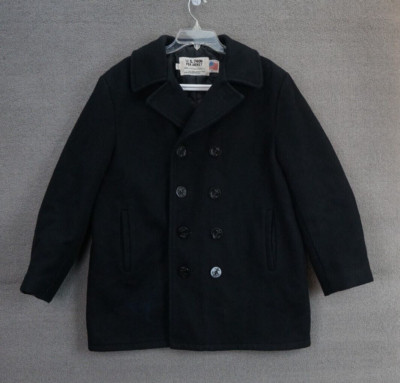 Vintage Schott US 740N Black Wool Pea Coat Jacket Men's Size 16 US Navy