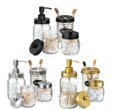 Mason Jar Bathroom Accessories Set Decorative Soap Dispenser & Toothbrush Holder