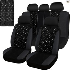 Car Seat Cover Full Set Bling Velvet Auto Interior Covers Breathable -Silver