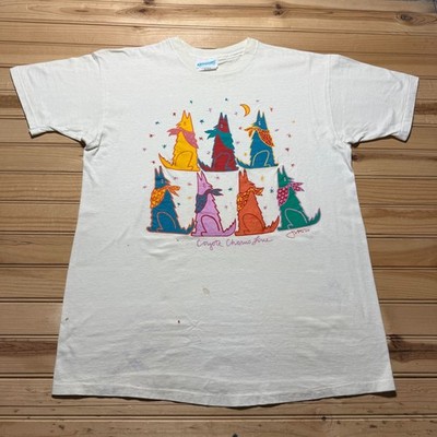 Vintage 1988 Coyote Chorus Line Howling Moon Cartoon Graphic T-Shirt USA - XL