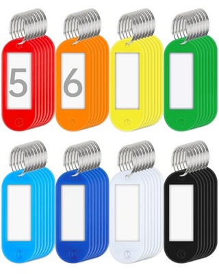 Teskyer 56 Pack Plastic Key Tags with Chain 56 Pack, Assorted Colors