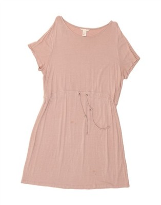 H&M Damen Basic Kleid UK 18 XL Rosa Viskose OS08