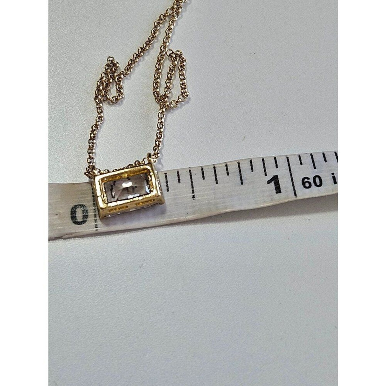 Gold tone clear rectangular rhinestone necklace 1… - image 7
