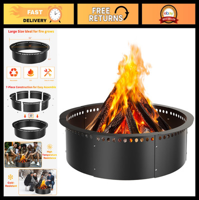 Large Smokeless Fire Pit Ring 52'' Outer 48'' Inner Heavy Duty Metal Insert for Ou