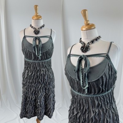Gray Ruffle Dress Textured Dreamy Goth Dark Romance Lace Frilly Fairy Y2K 38