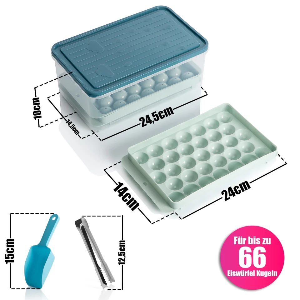 Eiswürfelbehälter Eiswürfelform mit Deckel für 66 runde Eiswürfel Cubes Tray - Bild 3 von 4
