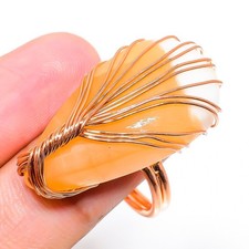 Orange Aventurine Gemstone Copper Wire Wrap Jewelry Ring Size 8.5 W968