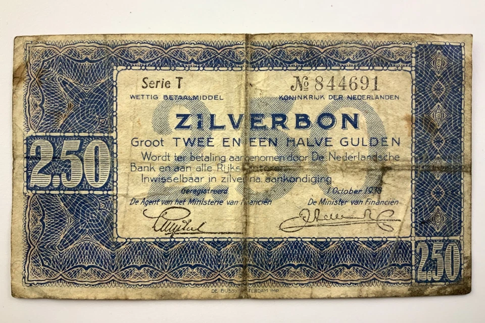 1938 Netherlands Zilverbon 2 1/2 2.50 Gulden Silver Voucher Banknote II886 - Image 3 of 4