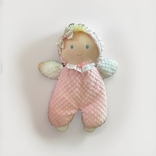 Eden Baby Girl Doll Pink White Terry Cloth Blonde Yarn Hair Bonnet Plush Lovey