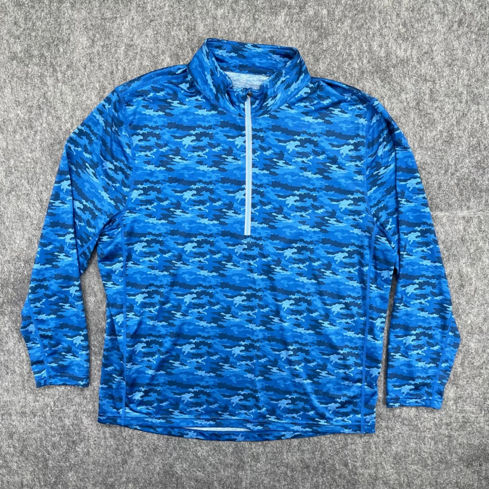 1764 Pullover Large Mens Blue Camo 1/4 Zip Long Sleeve Performance Golf