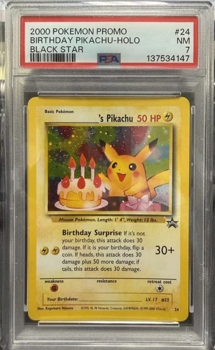 2000  Pokemon Birthday Pikachu #24 WotC Black Star Promo Holo PSA 7