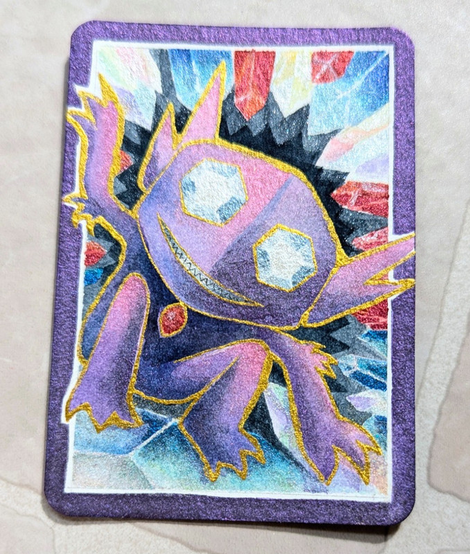 Pokemon: Sableye - OOAK ACEO Iridescent & Metallic Watercolor Art Card