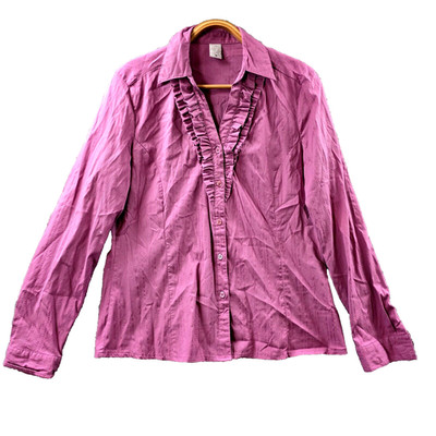 Target Top Womens Blouse Size 18 Purple Self Stripe Long Sleeve Collared V-Neck