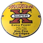 Vintage Western Ammo Firearms Sign - 22 Super X Gun Shop Porcelain Gas Pump Sign