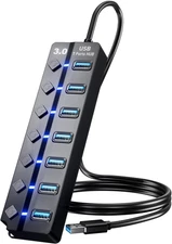 USB 3.0 Hub,  7-Port USB Data Hub Splitter with 3Ft Long Cable USB Extension for