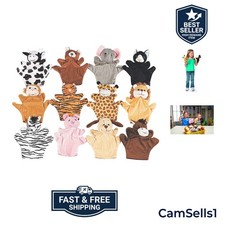 Interactive 12-Piece Plush Animal Puppets - Ideal for Ages 3 and Dramatic Play
