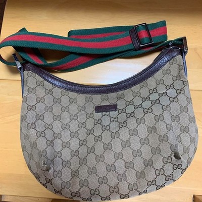 Gucci Sherry Line GG Canvas Half Moon Brown Crossbody Leather