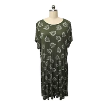 ModCloth Dress Womens 2X Green Dinosaur Print Short Sleeve Scoop Neck Midi Knit
