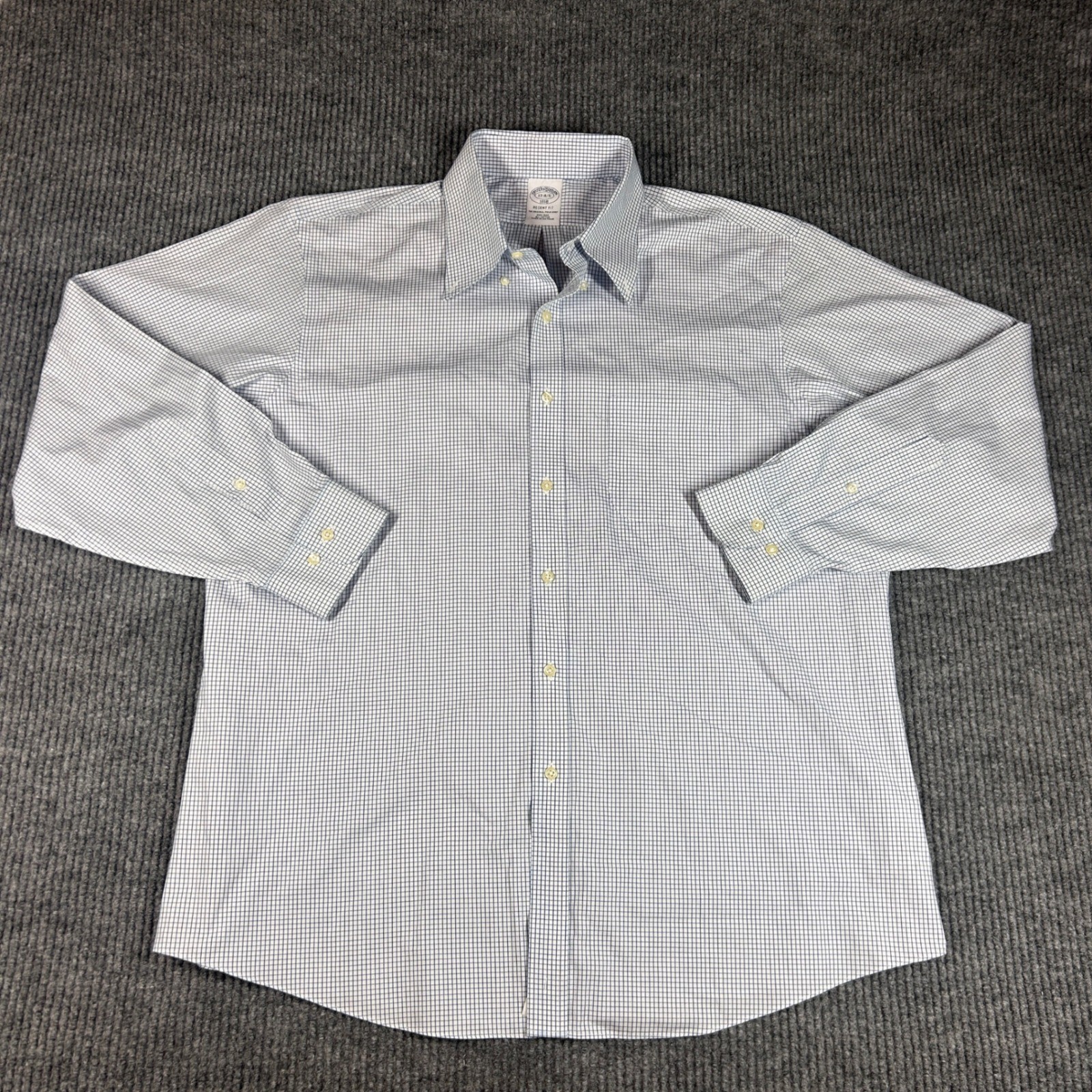 Brooks Brothers Shirt Men's 17-4/5 1818 Regent Fit Non-Iron Blue White Check