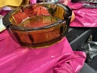 Vintage MCM Blenko? Amber Art Glass Ashtray Mid Century Decor Pebbled 4 Notch