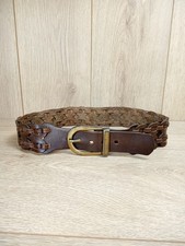 Vintage Leather Belt Brown Celtic Weave Brass Buckle 24" Waist