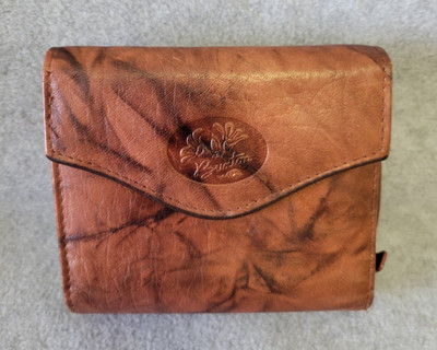 Buxton Women's Heiress Pik-Me-Up Trifold Brown Leather Mini Wallet EUC