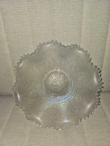 VINTAGE CARNIVAL NORTHWOOD WHITE HEART & FLOWERS RUFFLED BOWL