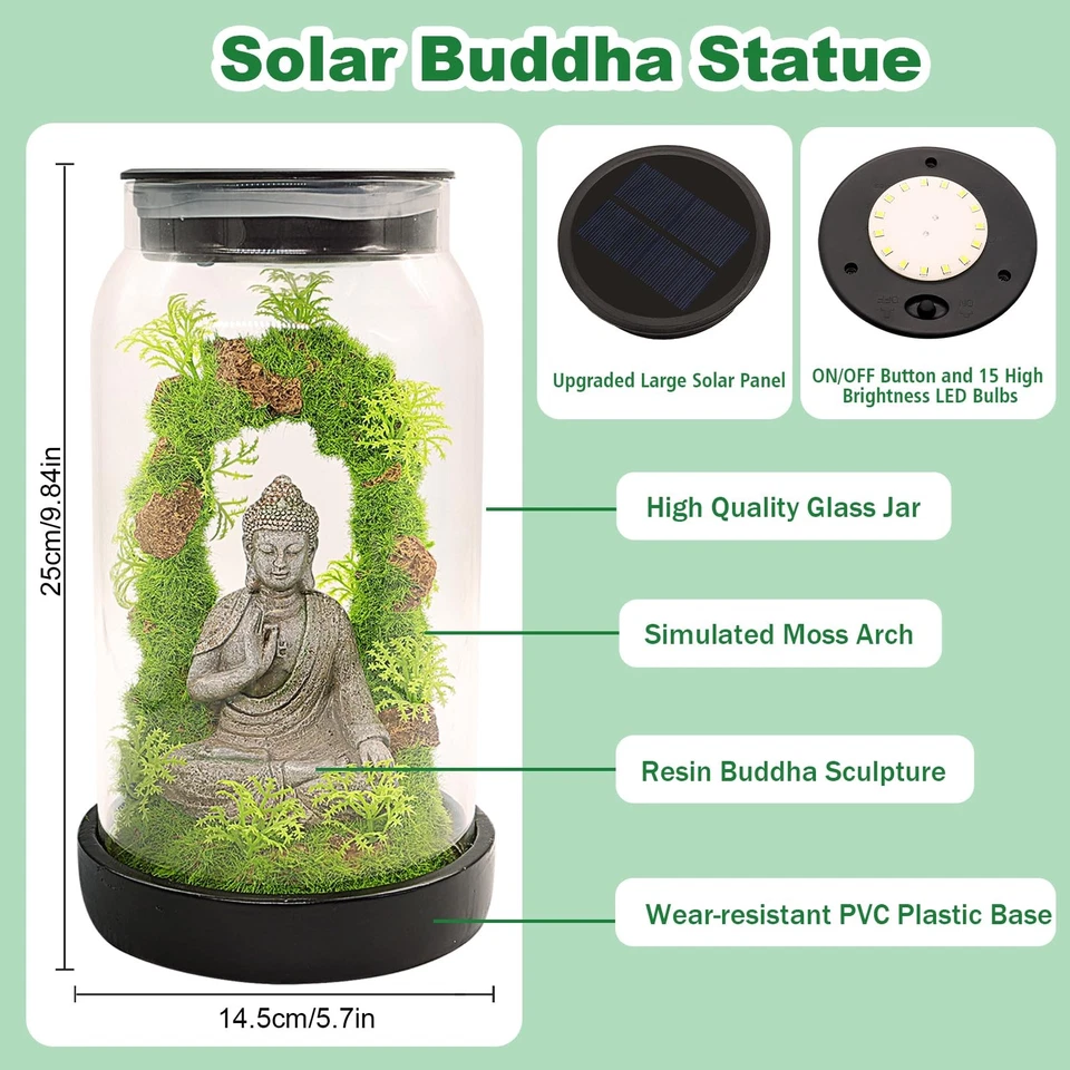 Solar Garden Buddha Statue for Home Decor - 9.8'' Zen Solar Lights Sculptures... - Image 2 of 4