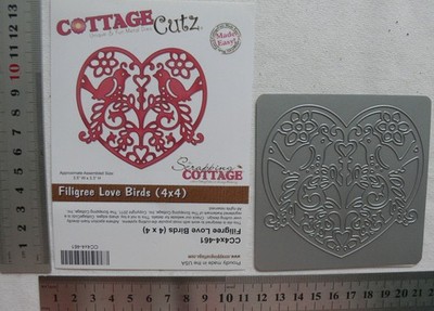 FILIGREE LOVE BIRDS Cutting Die 4''x 4'' COTTAGE CUTZ (Fin3.5''W x 3.3''H) -SBox 2H