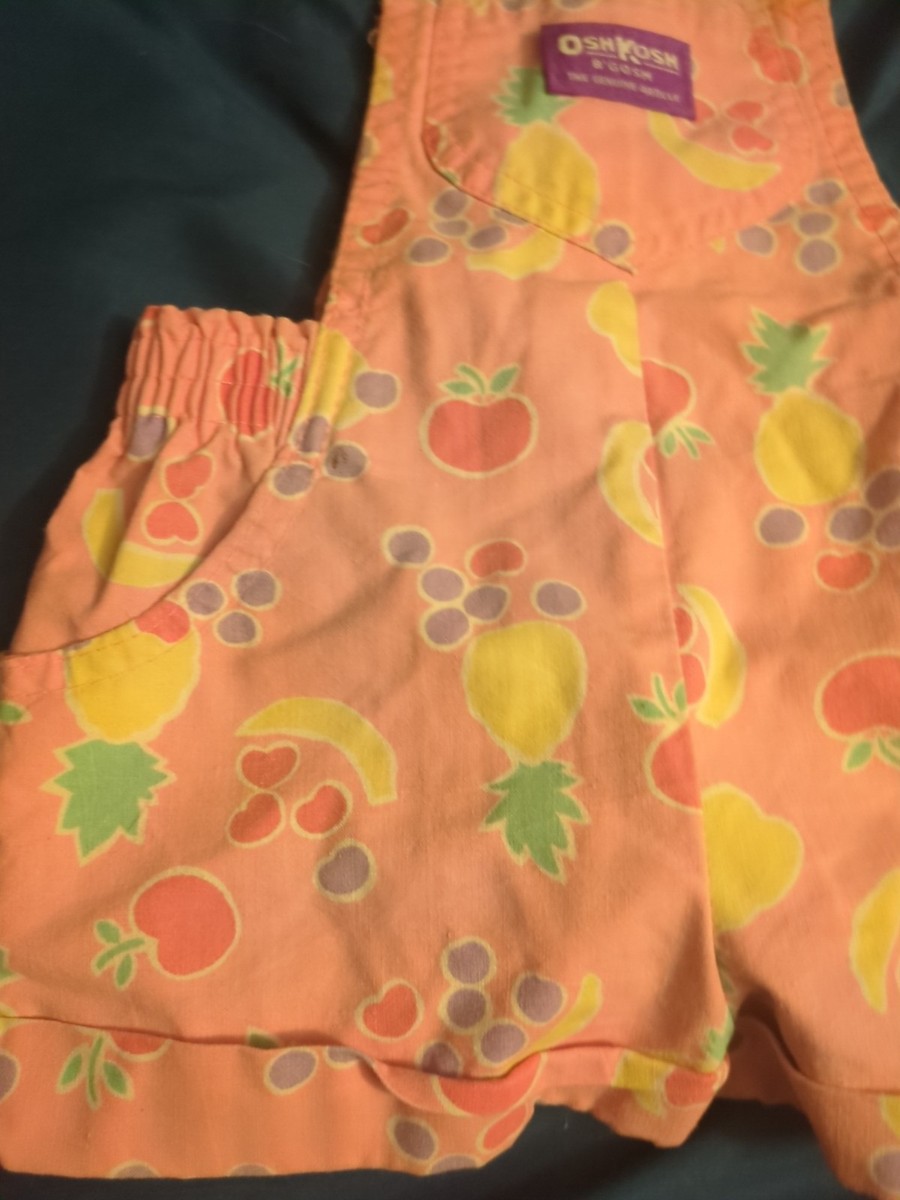 VTG Oshkosh B'gosh Shortalls Pink Fruit Print Vestbak USA Union