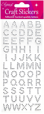 KLAR / SILBER ALPHABET Eleganza Glitzer selbstklebende Edelstein Aufkleber 25544