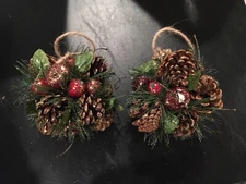 Pinecone Balls Christmas Holiday Ornaments Bowl Fillers Set of Two With Hangers