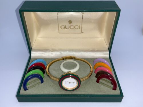 excellent!  Gucci 11/12.2 Multi Bezel Gold Plated Bangle Watch - 12 Bezels - Afbeelding 1 van 10