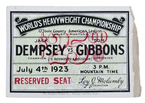 Jack Dempsey Boxing Fan Tickets