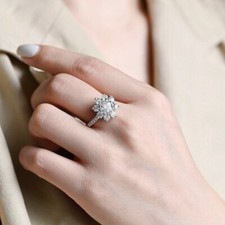 Round Moissanite Hidden Halo Engagement Ring Set/Vintage Moissanite Bridal Set..