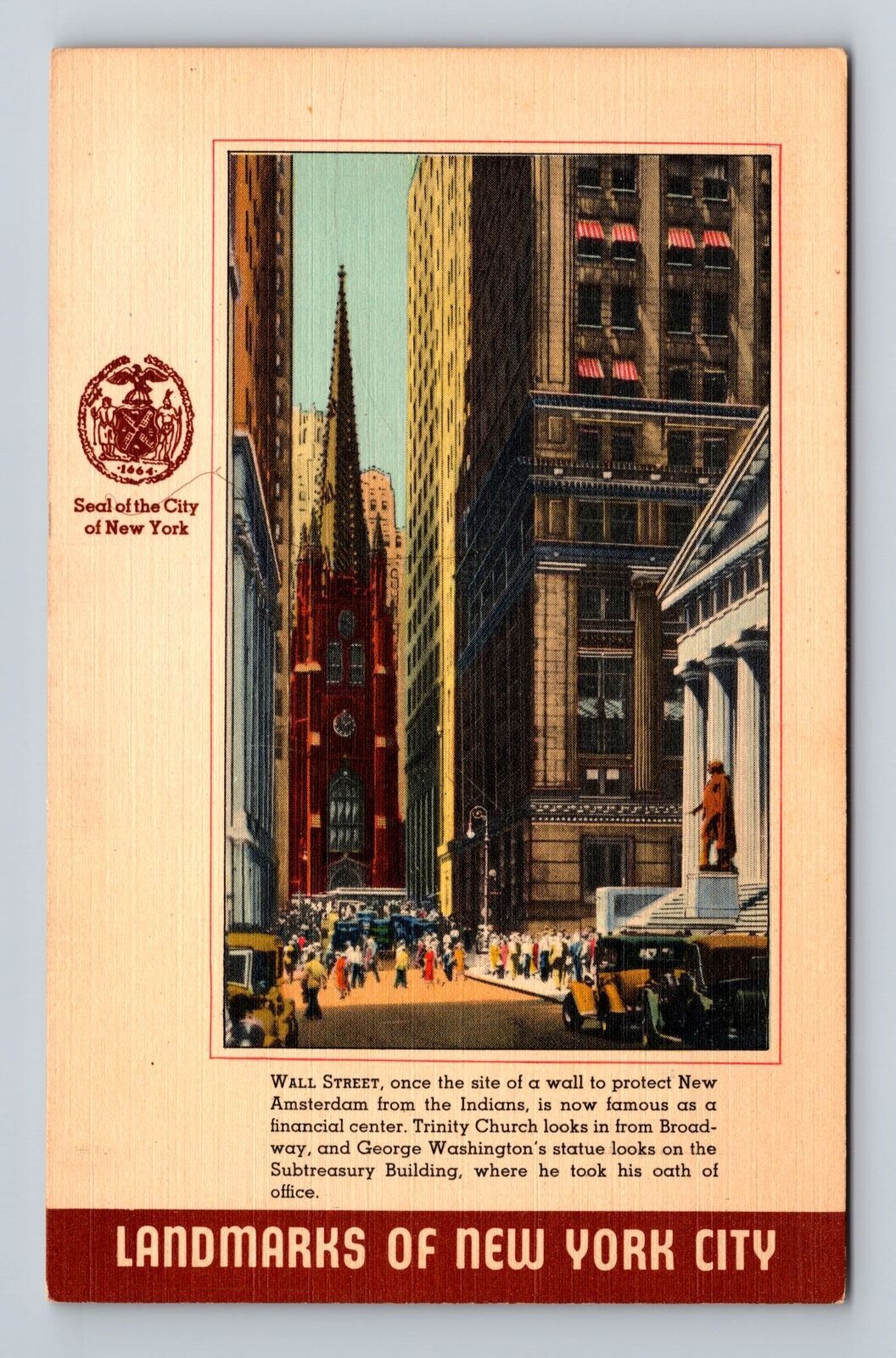 New York City NY, Wall Street, Souvenir, Antique, Vintage Postcard