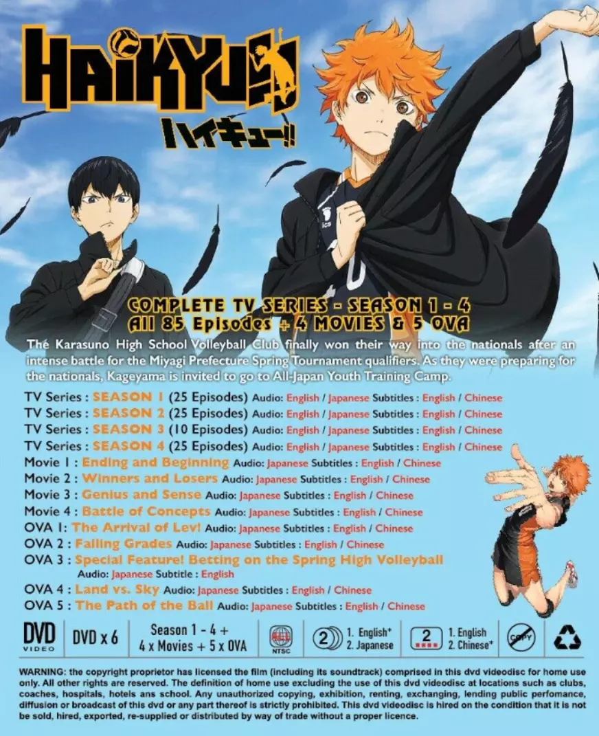 DVD Haikyu!! Season 1-4 Vol.1-85 End (English Dub) + 4 Movies + 5