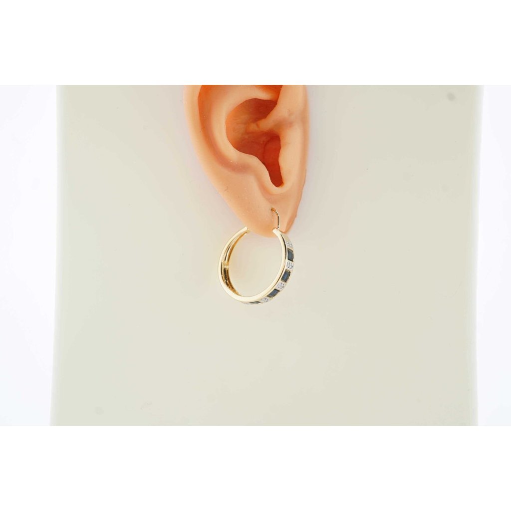14k Yellow Gold Diamond G-H Hoop Earrings 0.20 TCW Sapphire 0.80