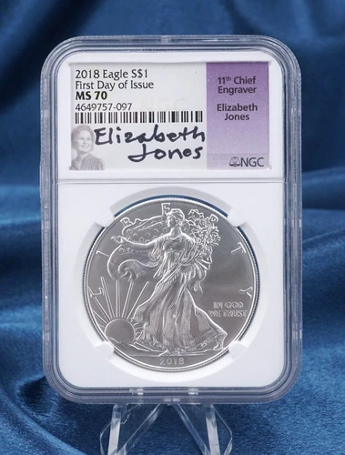 2018 American Eagle Silver Coin MS70 NGC 1st Day 1ozt 999 Elizabeth Jones CN802