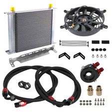 Enfriador de aceite universal AN8 30 filas + adaptador sándwich filtro + ventilador universal de 7" 12V