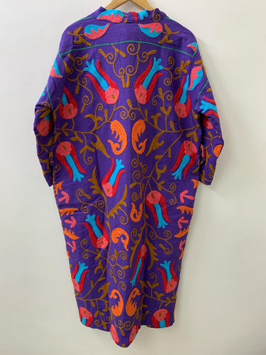 Ethnic Embroidered Cotton Long Floral Kimono | Gift For Her |Vintage Long Jacket - Picture 2 of 4