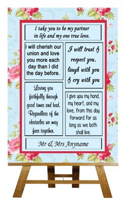 Shabby Chic Vintage Blumen Liebesgelübde personalisiert Hochzeit Schild / Poster