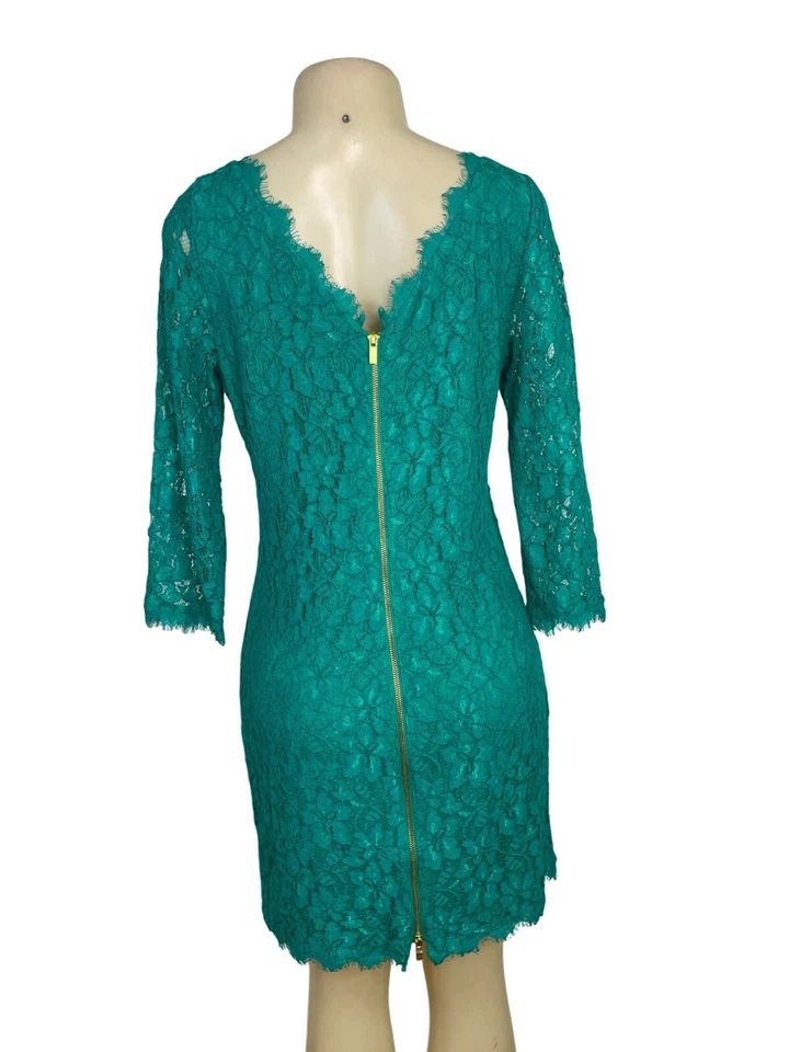 Diane Von Furstenberg Women’s Green Lace 3/4 Sleeve Cocktail Dress Size 12 - Image 3 of 4